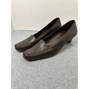 MOOTSIES TOOTSIES Womens Brown Leather Square Toe Low Heel Loafer Pumps Shoes